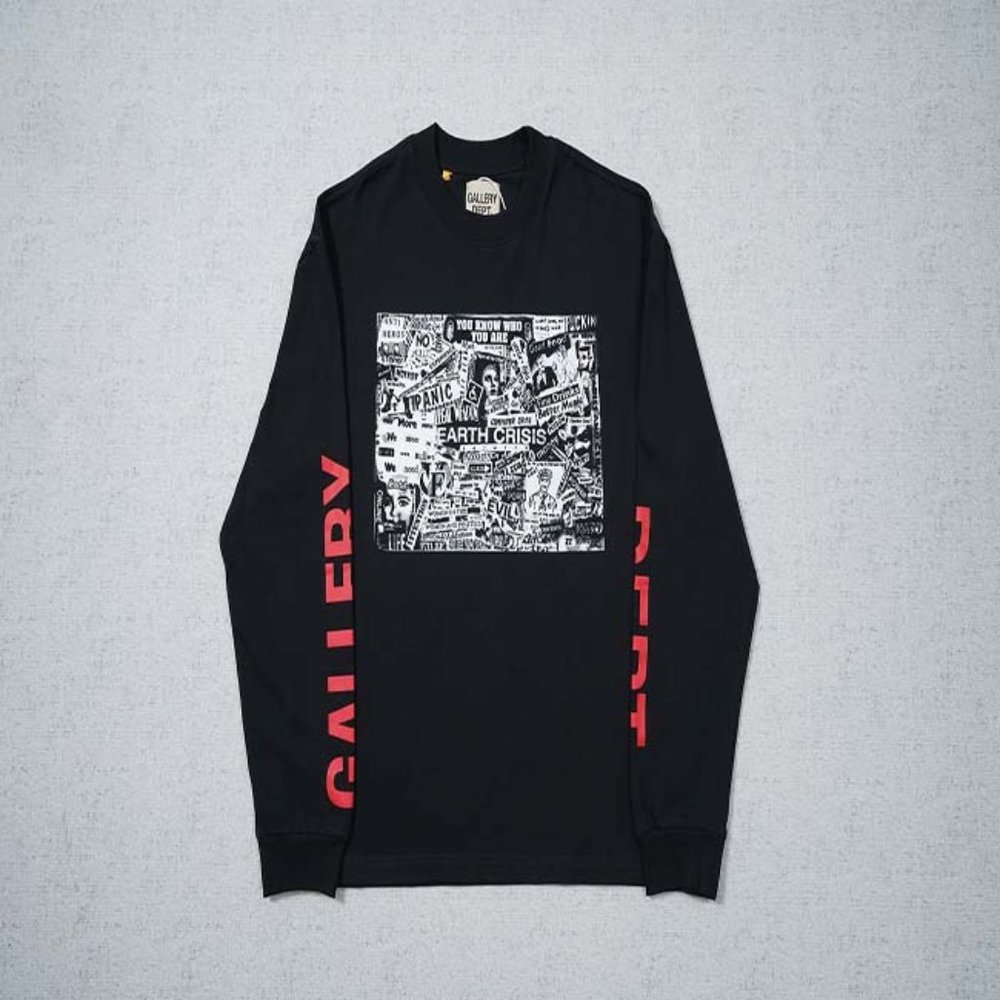 GALLERY DEPT Movie Poster Letter Print Logo T-Shirt - Black Long Sleeve